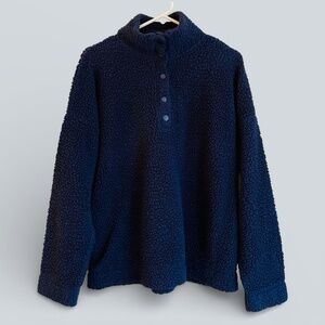 Aerie Navy Teddy Jacket Snap Front Oversized Size M